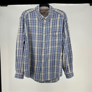Blue Beige Plaid Men's Large Cotton‎ Shirt